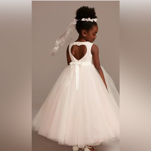 Ball Gown Flower Girl Dress with Heart Cutout light pink 5 David Bridal - Picture 2 of 10